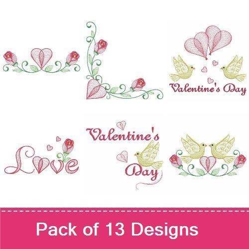 Rippled Valentine's Day Embroidery Designs Bundle – Heart with Wings, Love Birds, Love Heart Wreath & More (13 Designs)