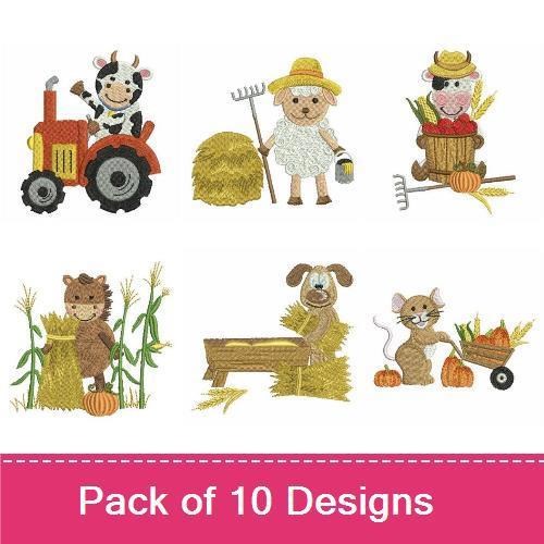 Farm Friends Autumn Harvest Embroidery Bundle – Seasonal Designs (10 Designs)