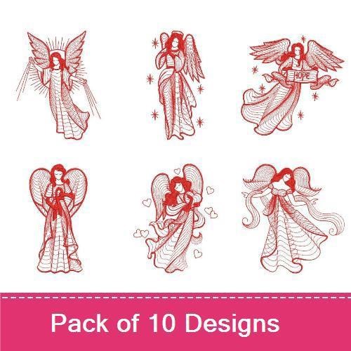 Redwork Rippled Angels