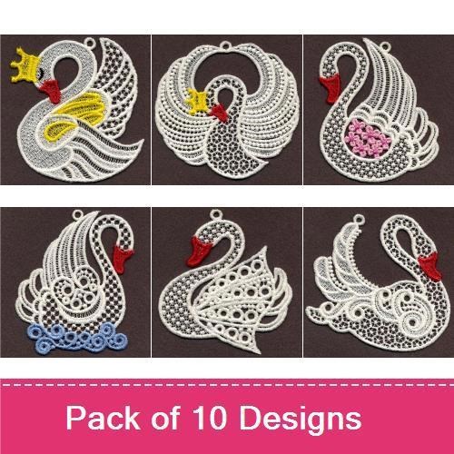 FSL Elegant Swan Embroidery Bundle – Swan Ornament with Rose, Swan with Crown, Floral Swan & More (10 Designs)
