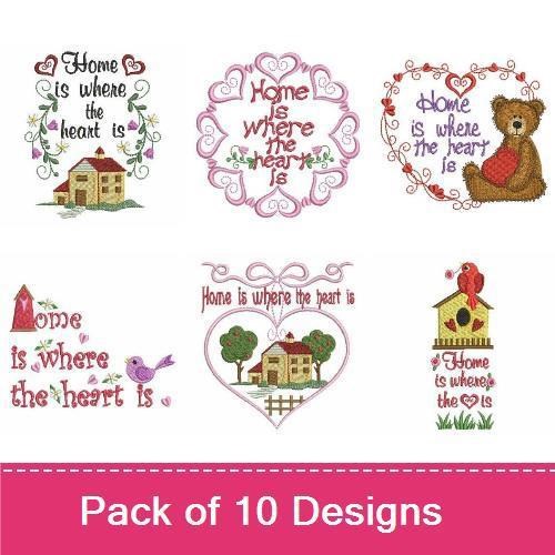 Home-Themed Embroidery Bundle – Bear with Heart, Welcome Home, Home Sweet Home & More (10 Designs)
