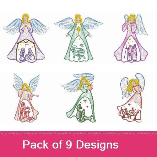 Nativity Angels Embroidery Bundle – Angel with Baby Jesus, Angel Holding a Lamb, Angel in Blue Robe & More (9 Designs)