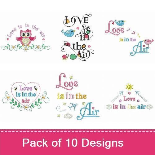 Love & Air Embroidery Designs Bundle – Love is in the Air with Airplane, Love Balloons, Heart with Crab & More (10 Designs)