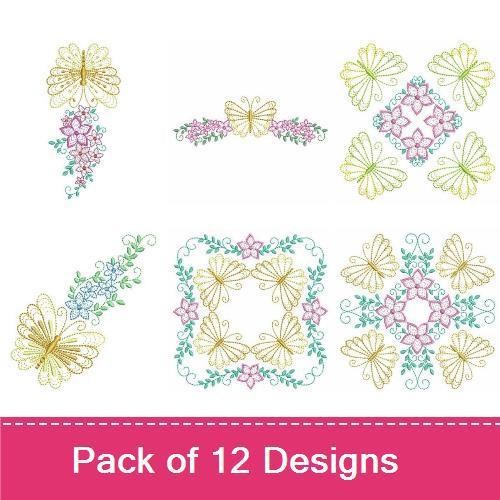 Delicate Butterfly Floral Embroidery Bundle – Butterfly with Flowers, Floral Butterfly, Butterfly Garden & More (12 Designs)