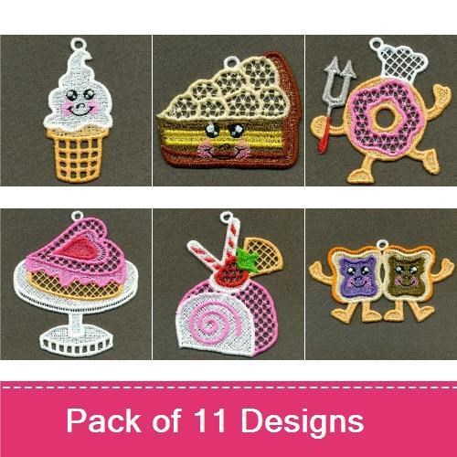 FSL Dessert Characters Embroidery Designs Bundle – Ice Cream Cone, Chocolate Cake, Cupcake & More (11 Designs)