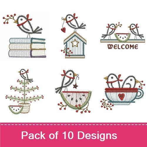 Charming Birds & Watermelon Embroidery Designs Bundle – Birds in Watermelon, Welcome Sign, & More (10 Designs)