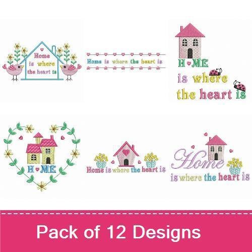 Home & Nature Embroidery Designs Bundle – Home is Where the Heart Is, Birdhouse with Flowers, & More (12 Designs)