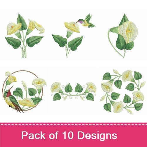 Elegant Calla Lily Embroidery Designs Bundle – Calla Lily Bouquet, Hummingbird & More (10 Designs)