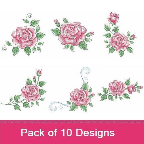 Floral Embroidery Designs Bundle – Elegant Pink Rose, Small Pink Rose, Love Text & More (10 Designs)