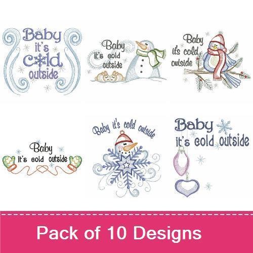 Rippled Winter Embroidery Designs Bundle – Snowman, Penguin, Bird & More (10 Designs)