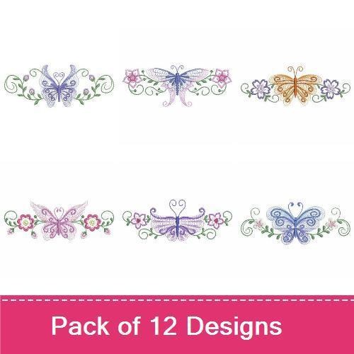 Rippled Elegant Butterfly Embroidery Designs Bundle – Butterfly with Floral Accents, Dual Butterfly Design, & More (12 Designs)