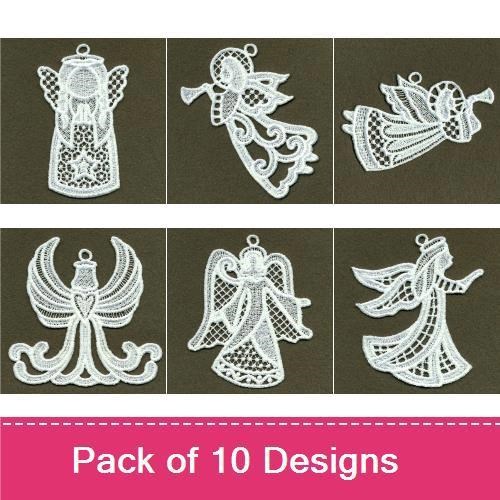 FSL Elegant White Angel Embroidery Bundle – Angel Ornament, Standing Angel, Radiant Angel & More (10 Designs)