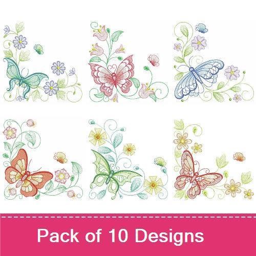 Rippled Butterflies & Flowers Embroidery Designs Bundle – Elegant Butterfly, Colorful Butterfly, & More (10 Designs)