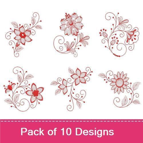 Redwork Rippled Flowers