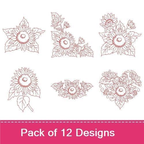 Redwork Sunflowers