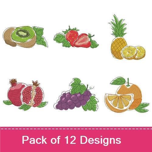 Fresh Fruit Embroidery Bundle – Watermelon, Lemon, Kiwi & More (12 Designs)