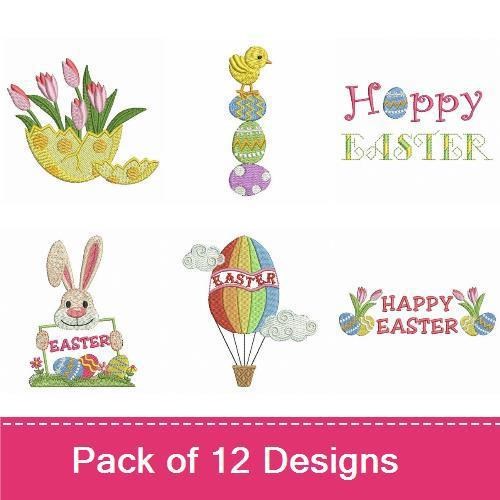 Easter Embroidery Designs Bundle – Bunny with Easter Eggs, Easter Egg Banner, Easter Basket & More (12 Designs)