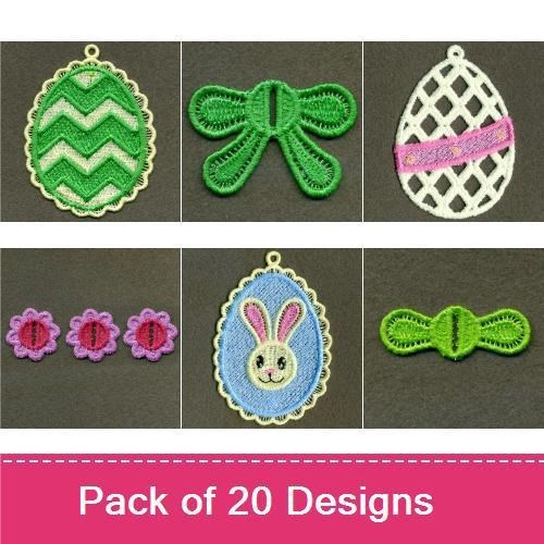 FSL Easter Lace Embroidery Bundle – Egg Ornaments, Bow, Flower & More (20 Designs)