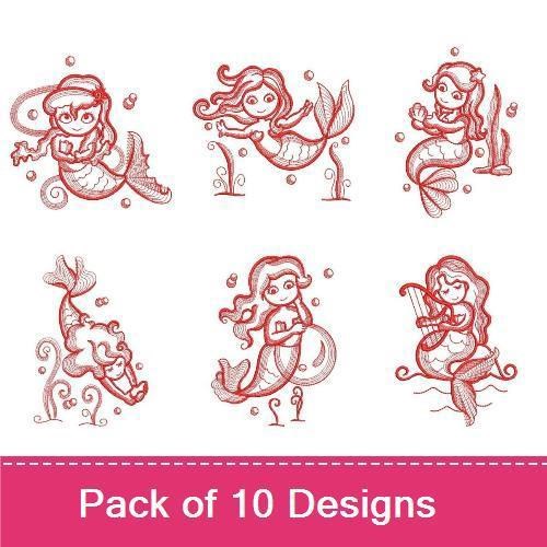 Redwork Little Mermaids