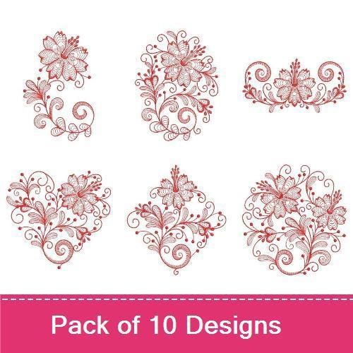 Redwork Jacobean Flowers