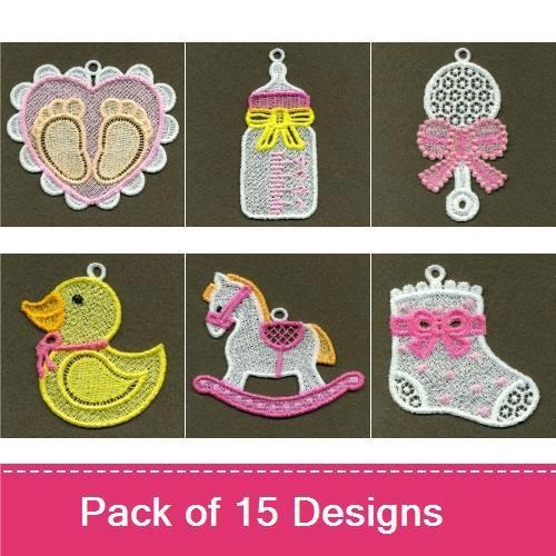 FSL Baby Essentials Embroidery Designs Bundle – Baby Feet, Baby Bottle, Rubber Duck & More (15 Designs)