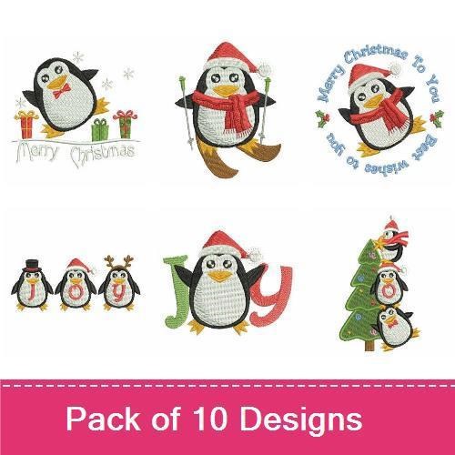 Festive Penguin Christmas Embroidery Bundle – Penguin with Scarf and Hat, Christmas Tree Penguin & More (10 Designs)