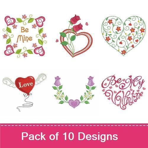 Valentine's Day Hearts Embroidery Designs Bundle – Floral Heart, Be Mine, Roses Bouquet & More (10 Designs)