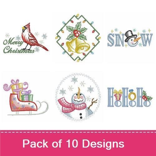 Christmas Embroidery Designs Bundle – Christmas Tree, Cardinal Bird, Snowman & More (10 Designs)