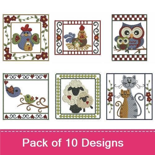 Farm Animal & Owl Family Embroidery Designs Bundle – Owl Family, Rooster, Sheep & More (10 Designs)