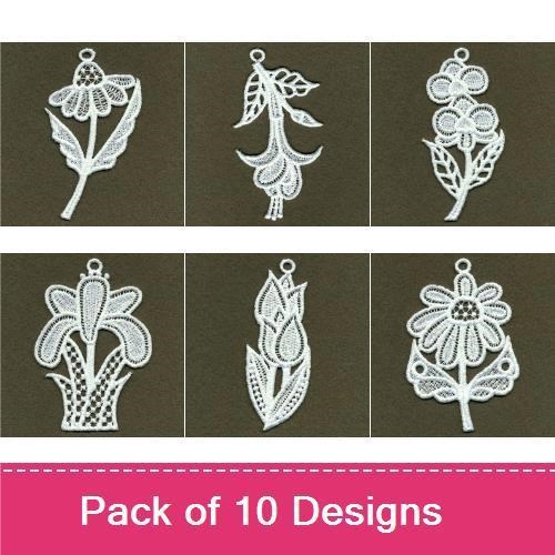 FSL Delicate Floral Lace Embroidery Bundle – Rose Lace, Daisy Lace, Tulip Lace & More (10 Designs)