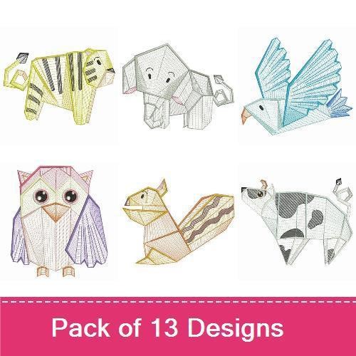 Geometric Woodland Animals Embroidery Designs Bundle – Owl, Tiger, Elephant, Bunny & More (13 Designs)