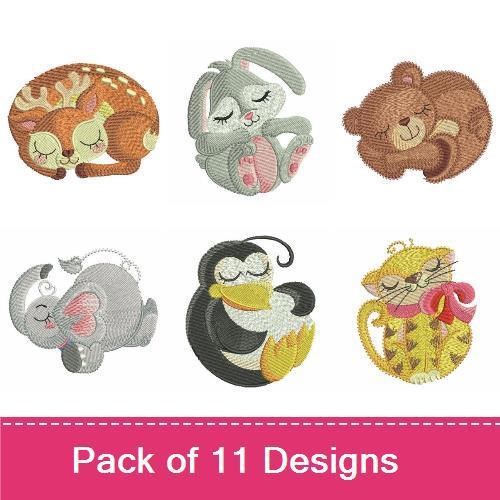 Sleepy Woodland Friends Embroidery Bundle – Forest Creatures (11 Designs)