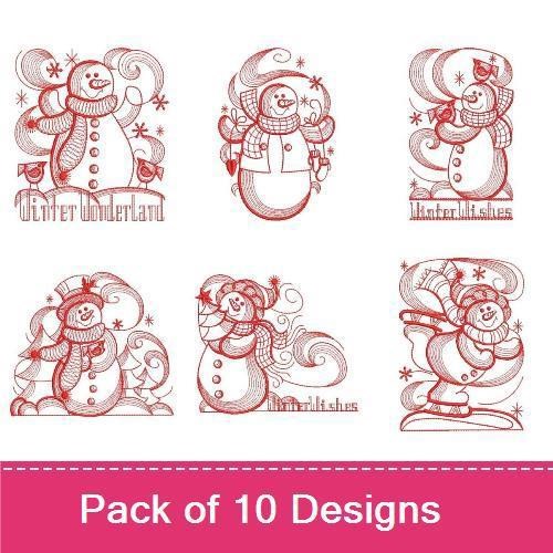 Redwork Winter Snowman