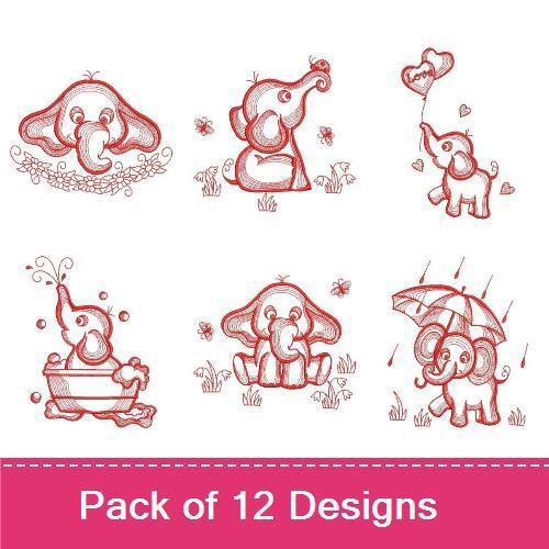 Redwork Baby Elephants