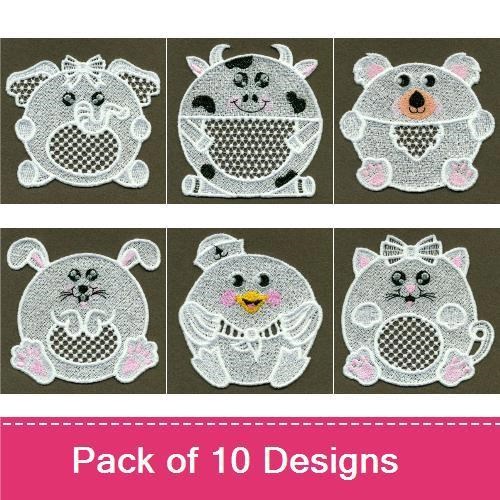 Cute Round Animal Embroidery Bundle – Adorable Faces (10 Designs)