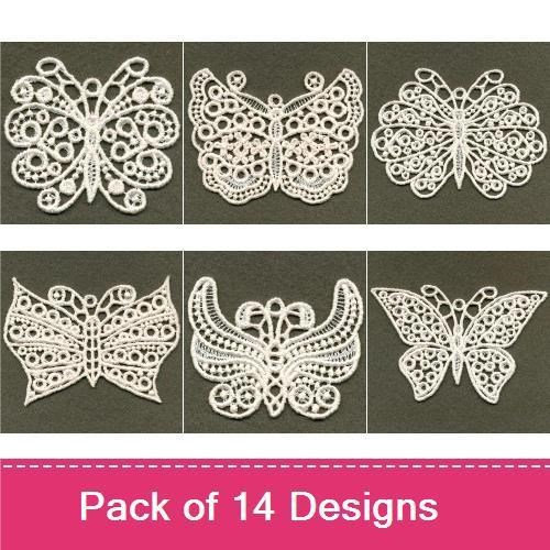 FSL Lace Butterflies Embroidery Designs Bundle – Intricate Butterfly Lace Variants & More (14 Designs)