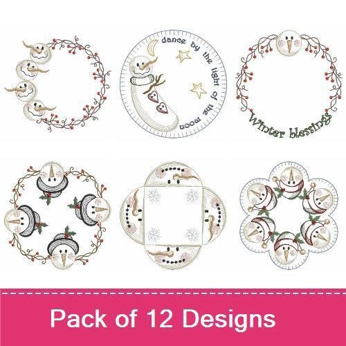 Snowman Embroidery Bundle – Joyful Winter Decor, Snowman with Scarf, Snowman Face & More (12 Designs)