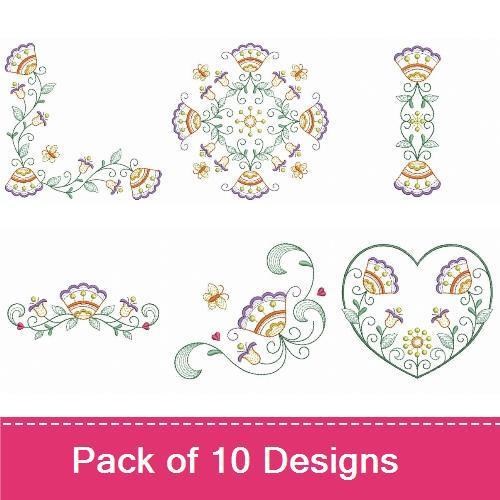 Floral Elegance Embroidery Bundle – Floral Mandala, Floral Corner, Floral Vertical Motif & More (10 Designs)