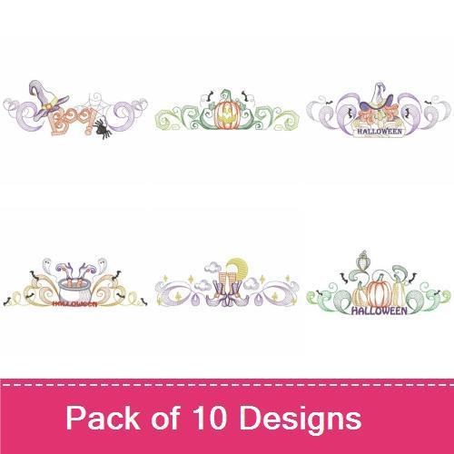 Rippled Whimsical Halloween Embroidery Designs Bundle – Ghosts, Pumpkin, Black Cat & More (10 Designs)