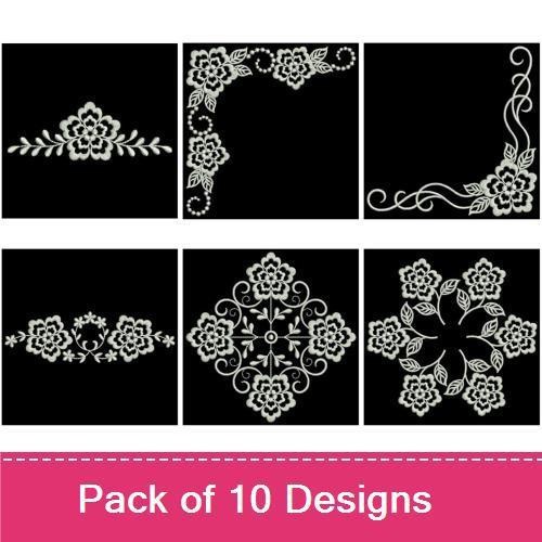 Redwork Floral Embroidery Designs Bundle – Elegant Floral Frames, Borders, Corners & More (10 Designs)
