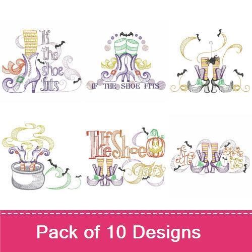 Halloween Shoe Embroidery Designs Bundle – If The Shoe Fits, Witch Hat with Shoe, Pumpkin with Shoe & More (10 Designs)