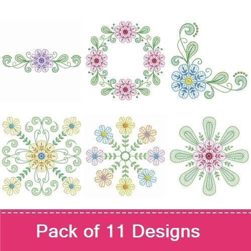 Floral Embroidery Bundle – Wreath, Pink & Blue Flowers, Border & More (11 Designs)