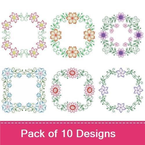 Floral Wreaths Embroidery Designs Bundle – Pink, Lavender, Yellow, Multi-color & More (10 Designs)