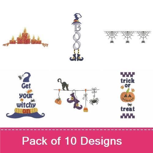 Halloween Fun Embroidery Designs Bundle – Boo Sign, Friendly Ghost, Pumpkin & More (10 Designs)