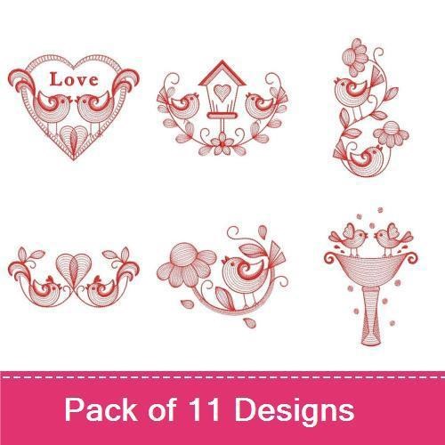 Redwork Love Birds