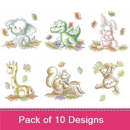 Autumn Animal Friends Embroidery Bundle – Cute Creatures (10 Designs)