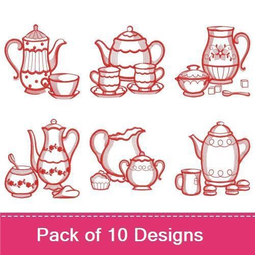 Redwork Tea Time