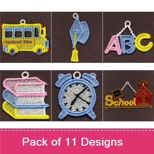 FSL Back to School Embroidery Designs Bundle – School Bus, Apple, Globe & More (11 Designs)