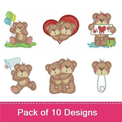 Cute Teddy Bears Embroidery Designs Bundle – Teddy Bear with Honey Pot, Teddy Bear with Balloon & More (10 Designs)