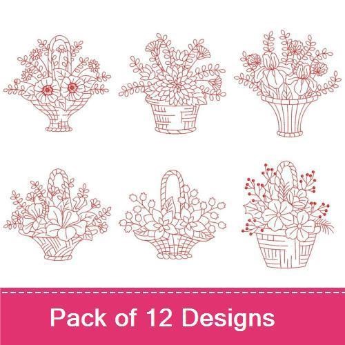 Redwork Flower Baskets